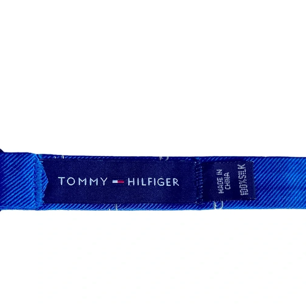 Tommy Hilfiger 100% Silk Self-Tie Bow Tie Blue Fishing Hook Nautical Adjustable
